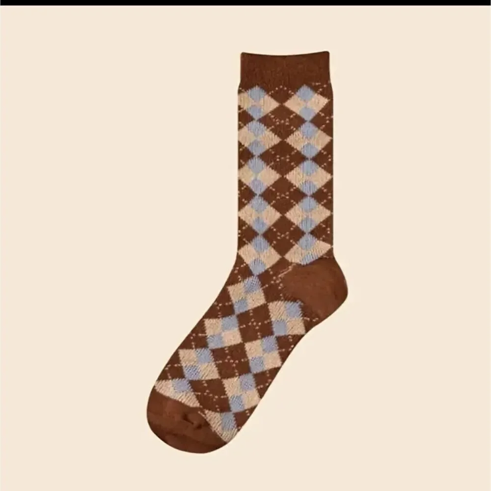 Cottagecore brown floral Plaid Tube Socks